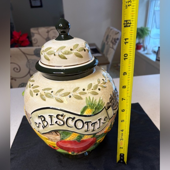 Vintage Hand- Painted Nonni’s Ceramic Jar Featuring Colorful Fruit and Ve - Picture 9 of 9